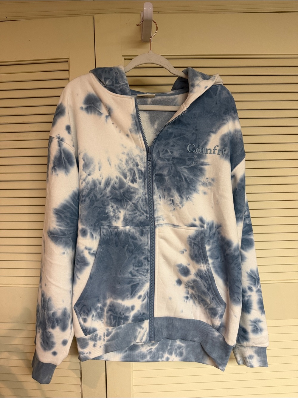 Comfort Tie-Dye Zip Hoodie - Blue & White